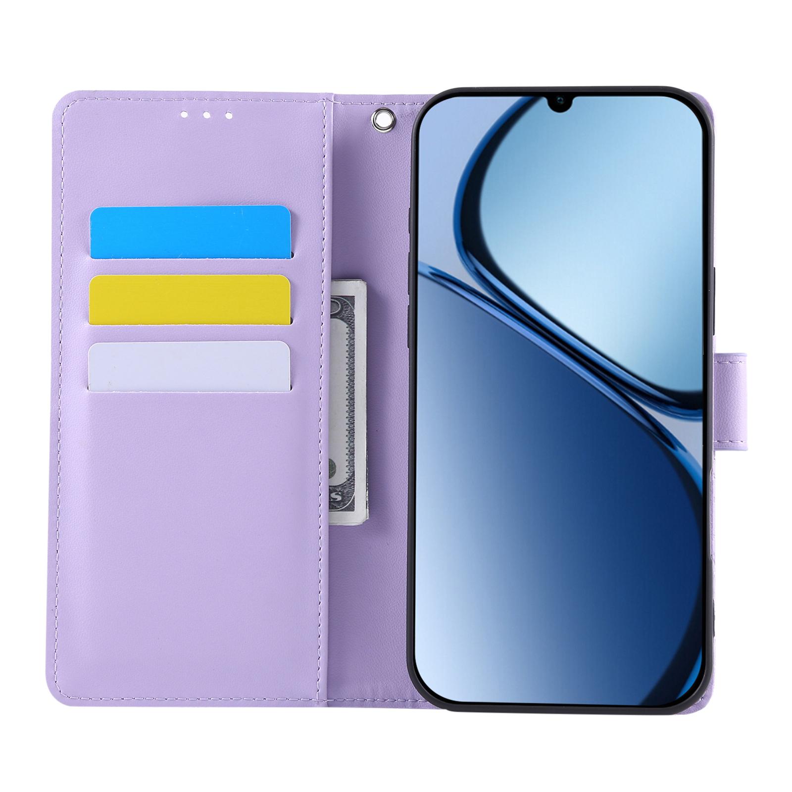 

For Xiaomi Redmi 14C 4G/14R 5G/Poco C75 4G Case Rose Flower PU Leather Wallet Phone Cover with 3 Card Slots Dark Purple