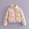 Womens Winter PU Faux Leather Padded Jacket Slim Fit Solid Color Casual Coat With Stand Collar