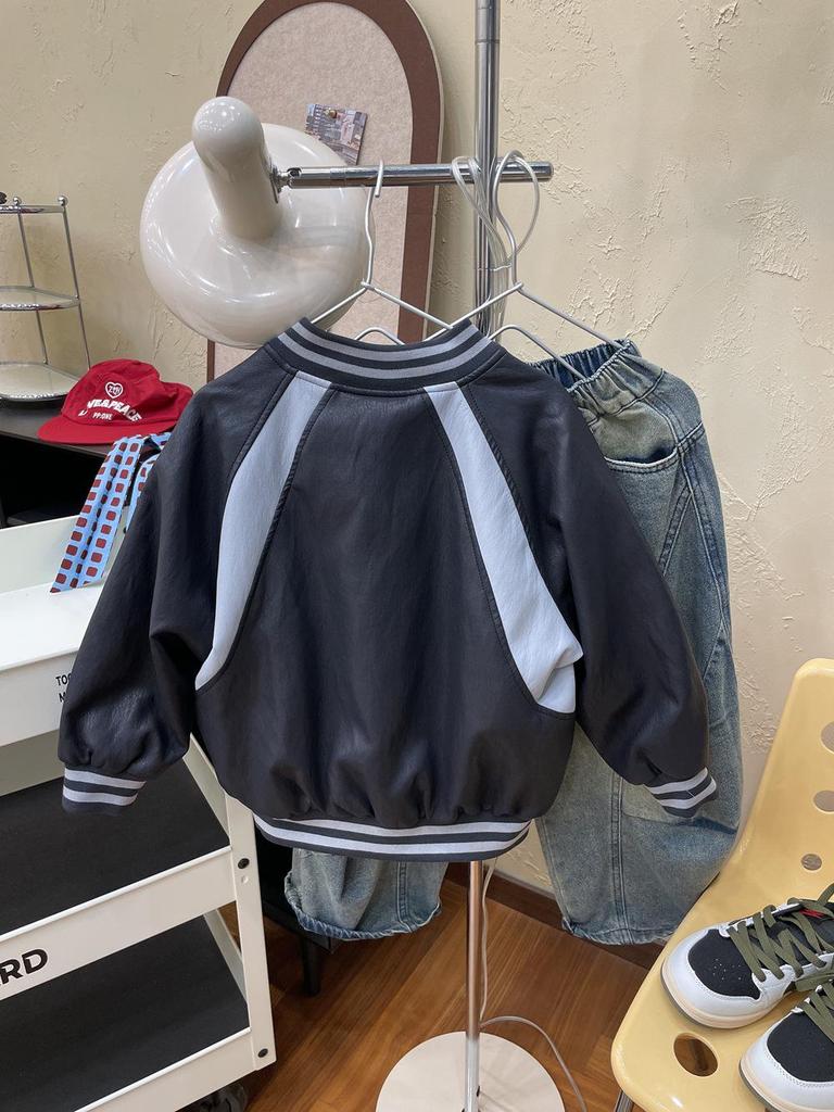 2025 Autumn Boy's Trendy Patchwork Soft Leather Baseball Jacket