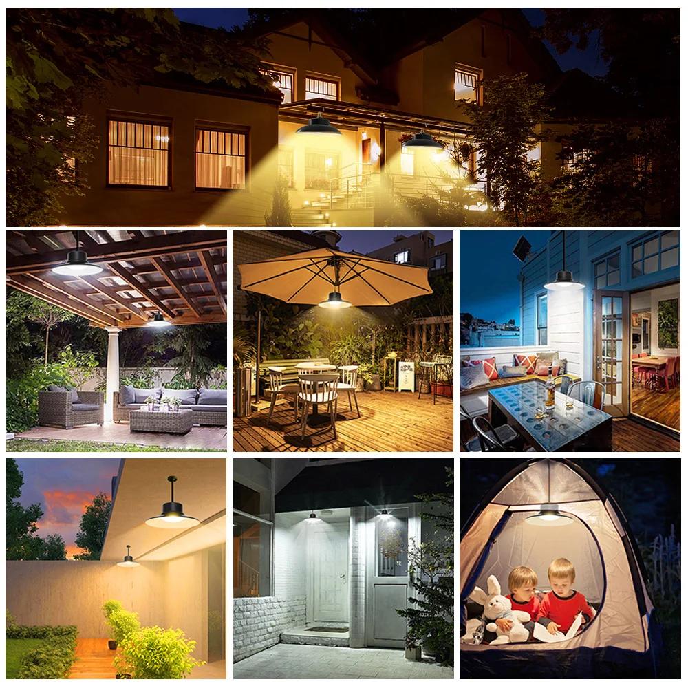 LED Fjernstyrt Solcelle Pendellampe Vegglampe Vanntett Utendørs Hage Hengende Lysekrone for Garasje Lysthus Veranda Butikk Hønsehus