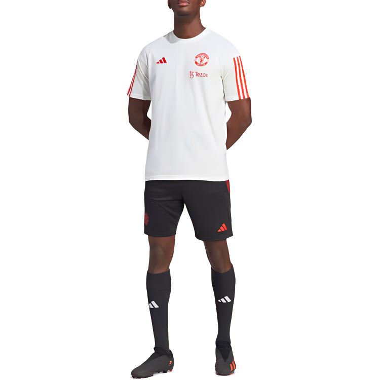 Adidas Manchester United Tiro 23 Training T-Shirt Round Neck Three Stripes Logo Print Comfortable Short Sleeve Football Shirt Men Tops White IA8488
