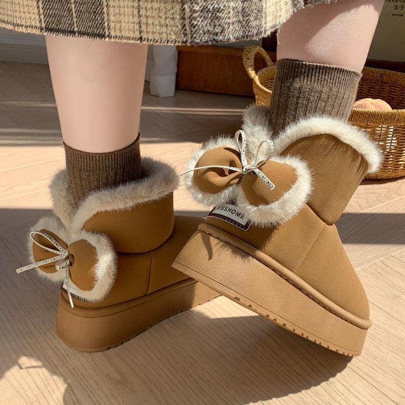 Women's Home Bootie Furry Slippers Warm Cozy Snow Boots with Fuzzy Plush Lined for Women Winter Non Slip House Shoes for Indoor Outdoor Short Boots