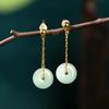 PANJBJ 925 Sterling Silver Rose Hotan Jade Earring for Women Girl Ethnic Style Versatile Temperament Jewelry Gift Dropshipping