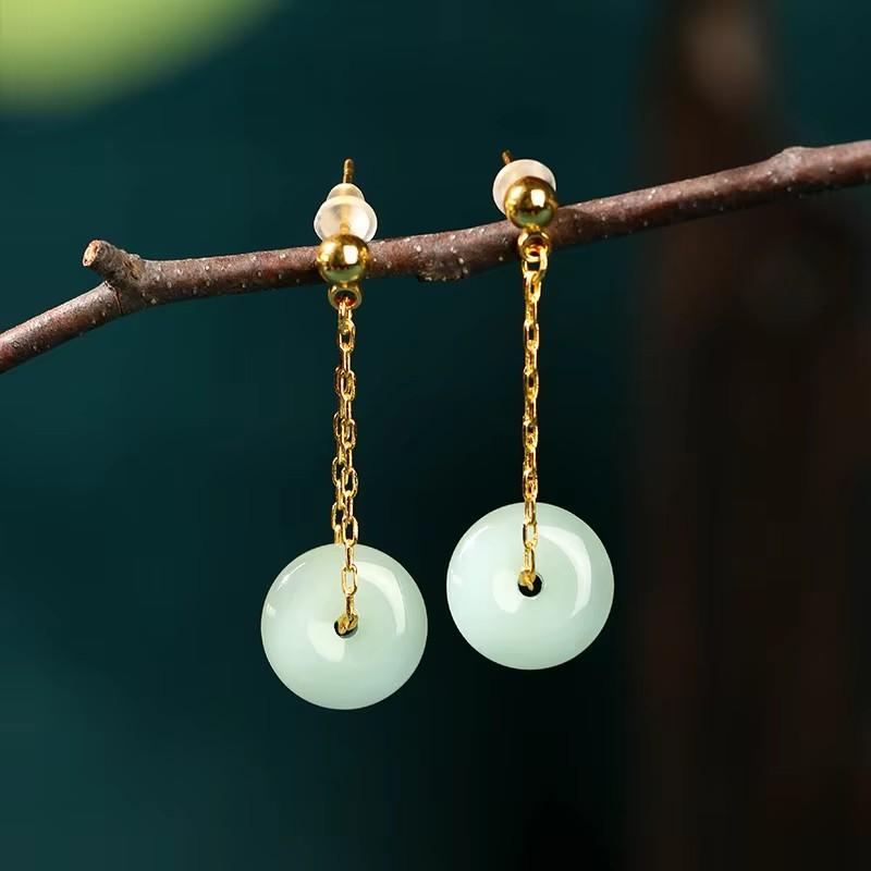 PANJBJ 925 Sterling Silver Rose Hotan Jade Earring for Women Girl Ethnic Style Versatile Temperament Jewelry Gift Dropshipping