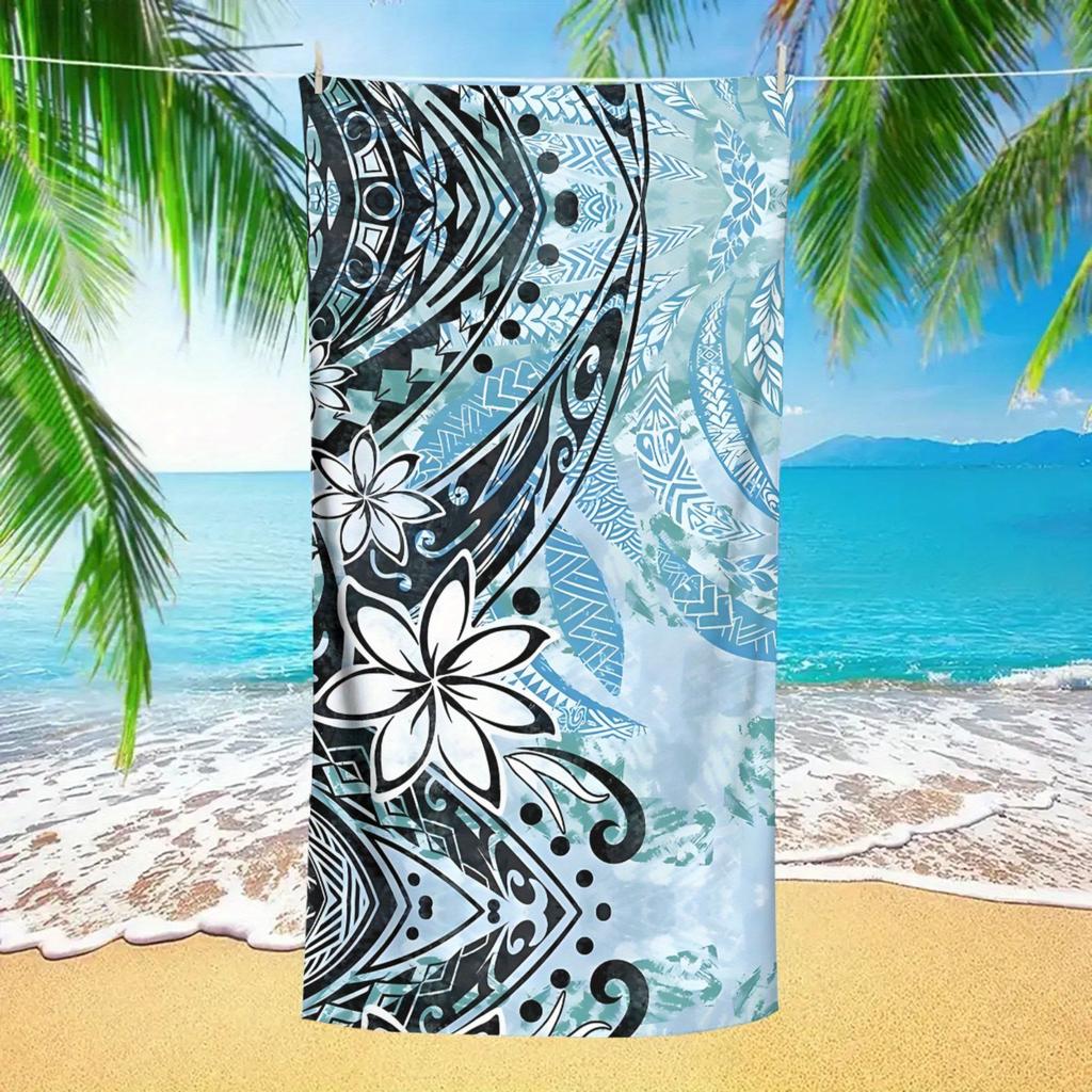 Serviette de plage à motif Plumeria Tribale Polynésienne Protection Solaire et Coupe-Vent Convient pour Piscine Camping Voyage Couverture