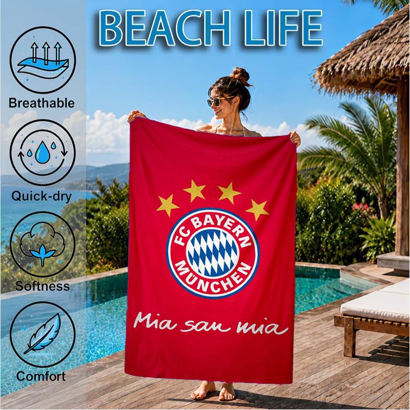 Munich FC Crest Printed Microfiber Beach Towel, Soft And Absorbent, Quick-Dry, Ideal for Summer Travel, Beach Essential, Swimming Pool