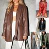 Damen Lederblazer für Herbst und Winter, gesteppte Kunstlederjacke mit warmem Futter, lässiger schmal geschnittener Mantel für den Streetstyle