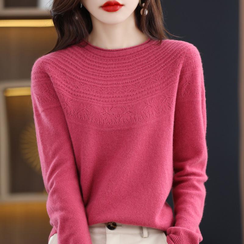 2023 Autumn Women's Pure Wool Round Neck Knit Sweater Cardigan - Stylish & Versatile