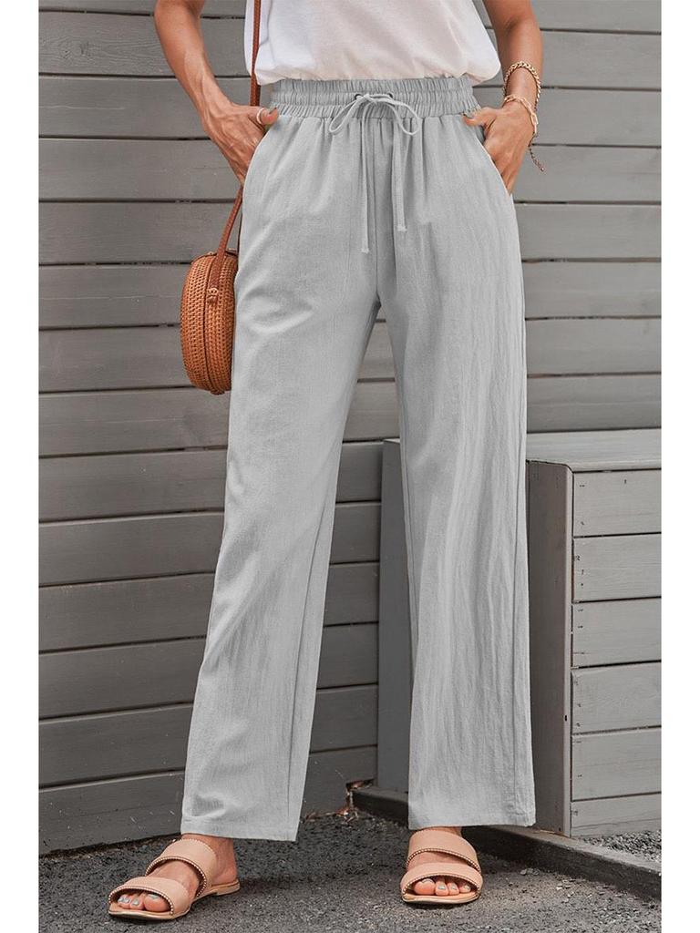 Herbst Damen Baumwoll-Leinen Kordelzug Weitbein Hose