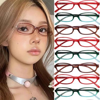 Y2K Damskie Retro Owalne Kwadratowe Okulary Czerwono-Zielone Oprawki Szklane Okulary Ozdobne Komputerowe Anty-niebieskie Okulary do Jazdy Nadmorskiej