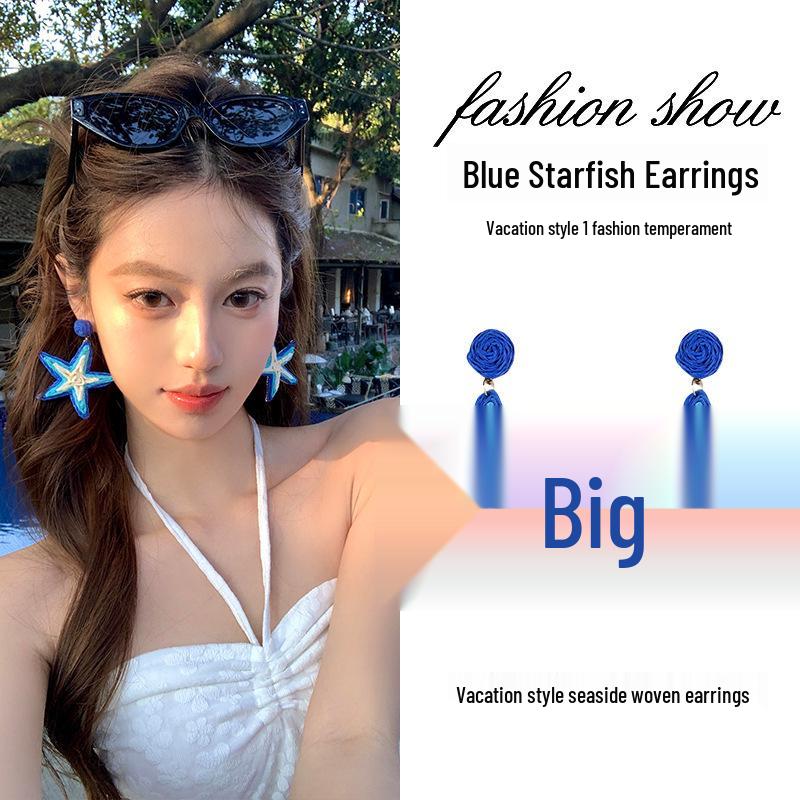 80s Hong Kong Style Red & Blue Clip-On Earrings for Non-Pierced Ears – High-End French Luxury Stud Hoops