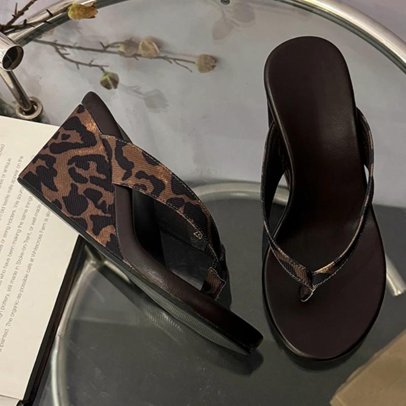 

Fashion Wedges Women High Heels Slippers Sexy Heeled Sandals Woman Shoes Summer 2025 Clip Toe Flip Flops Fashion Slides Mujer Zapatos 39 леопардовый