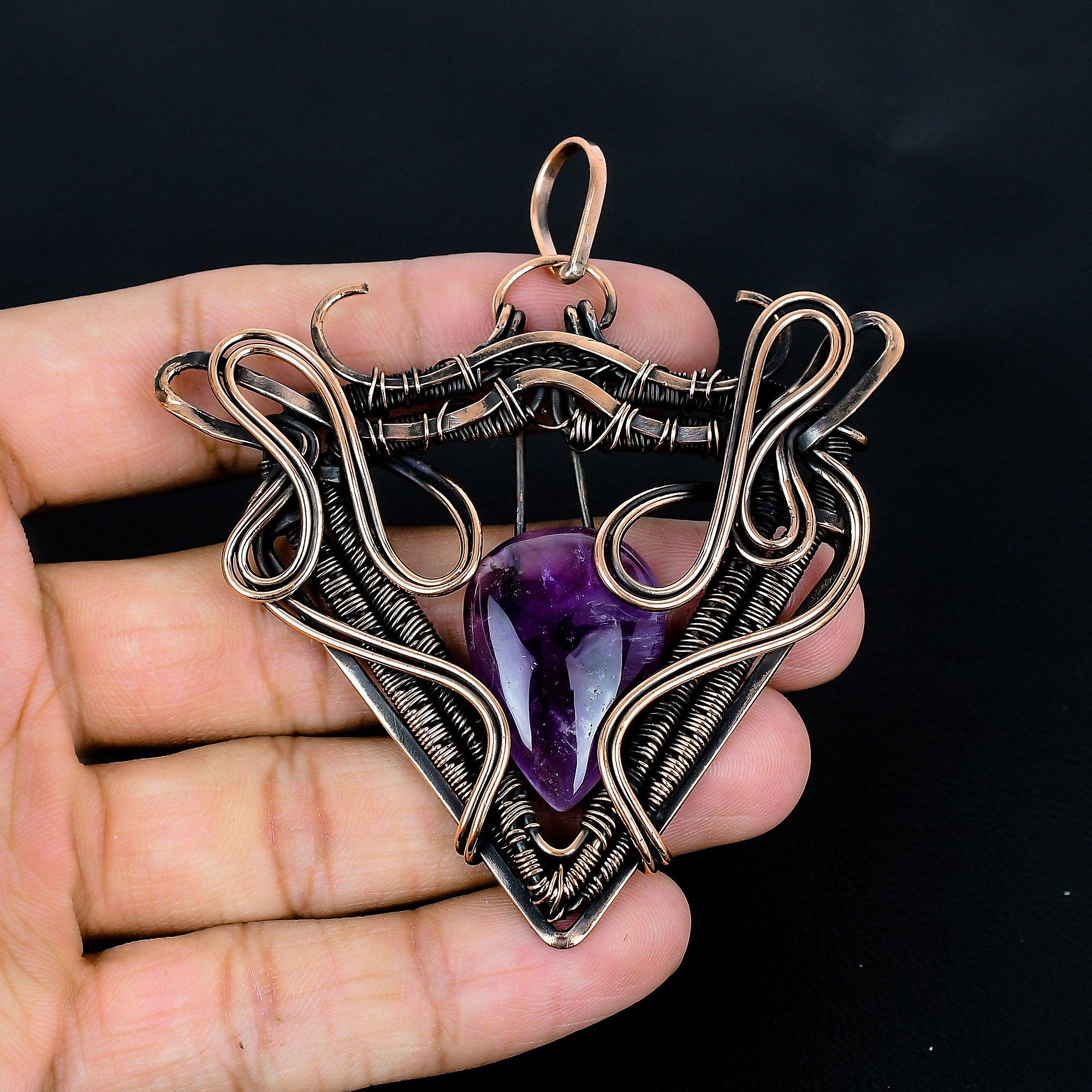 

Аметистовый кулон, ювелирное изделие из драгоценного камня, кулон, обернутый медной проволокой 999 пробы, подарок для женщин, кулон ручной работы 2.55 Inches