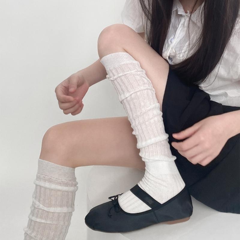 1 Paar Vier-Jahreszeiten-Stapel-Socken Damen Unifarben Stapelbare Socken Beinbekleidung Atmungsaktiv Langer Stil Kniehohe Socken
