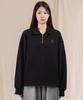 Ellamo Women'S French Terry Half-Zip Collared Oversized Sweatshirt [Black]