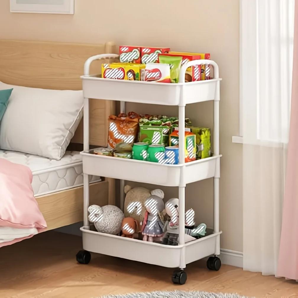 2025 Multifunctional Three-Layer Practical Rolling Cart with Reinforced Handle for Kitchen Bathroom Craft Room Nursery