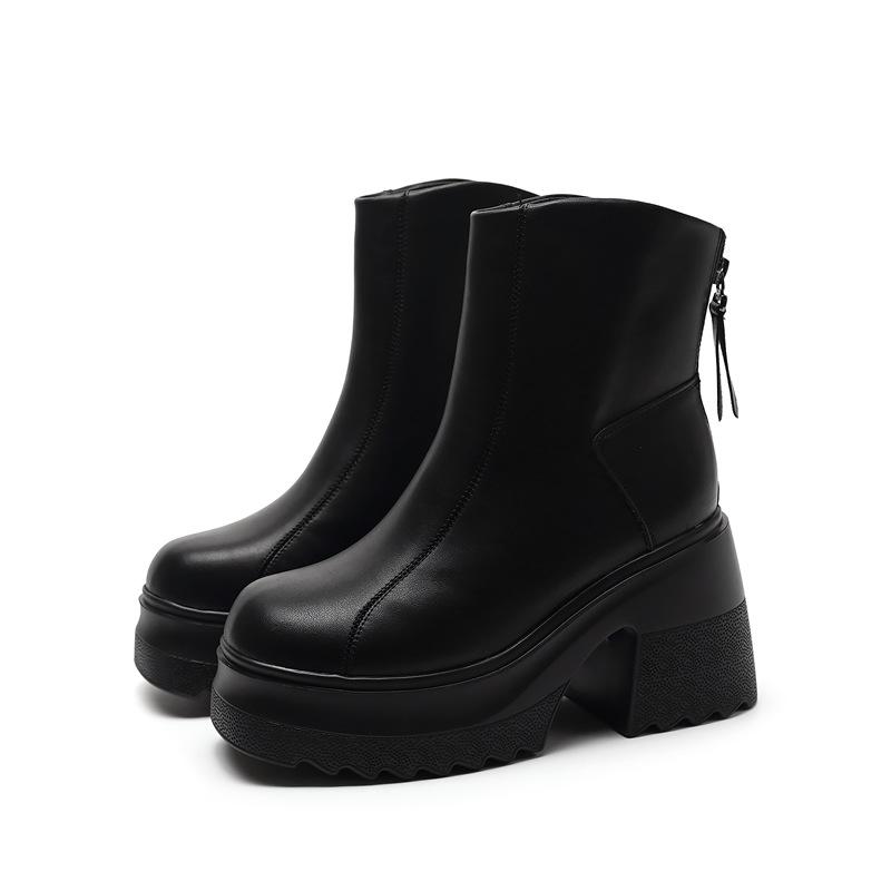 Martin Boots Women's Medium Tube New Small Thick-soled 10cm High Heels Autumn and Winter Velvet Thick Heel Short Boots Look Thin