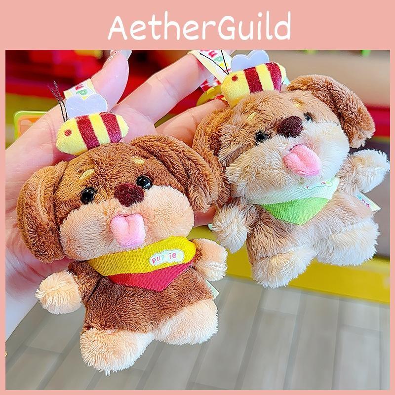Dachshund Dog Rolled Tongue Bee Design Cute Plush Pendant Keyring Decoration