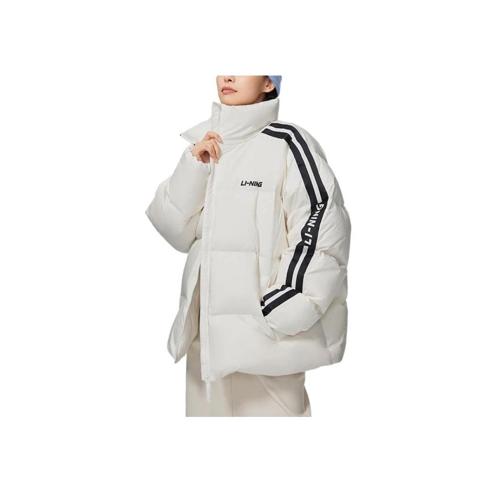 LiNing Logo Casual Short Stand Collar Down Jacket Unisex Outerwear Cloud-White AYMS337-2
