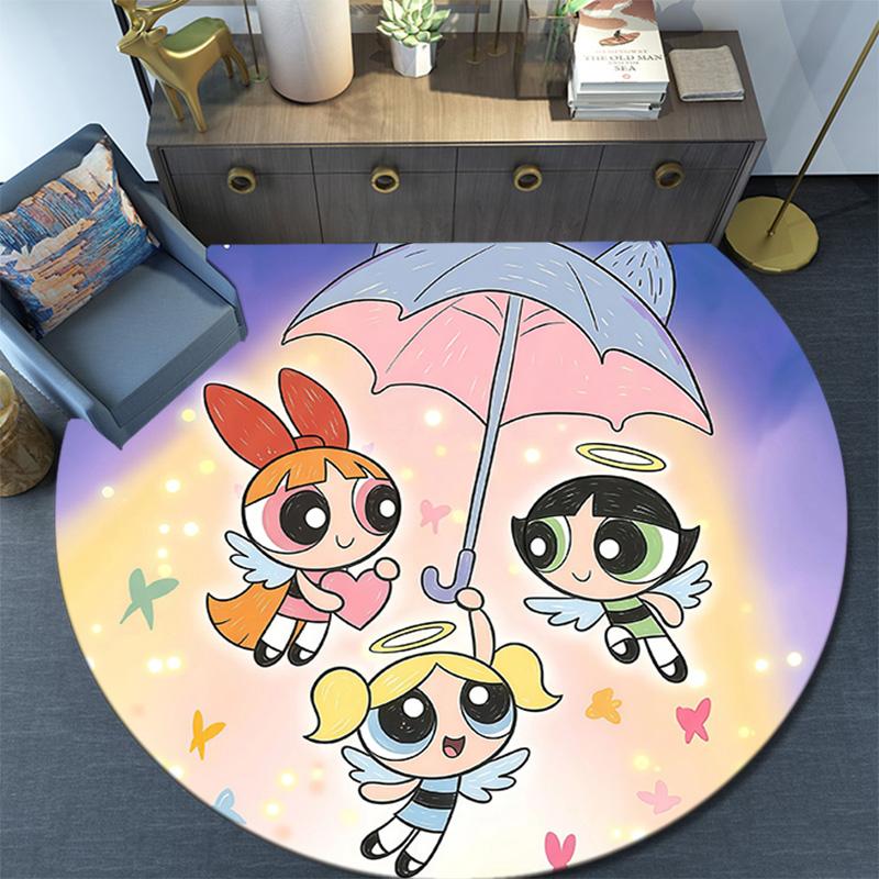 The Powerpuff Girls2 Round Area Rug,Carpet Rug for Living Room Bedroom Sofa Playroom Decor,Non-slip Floor Mat