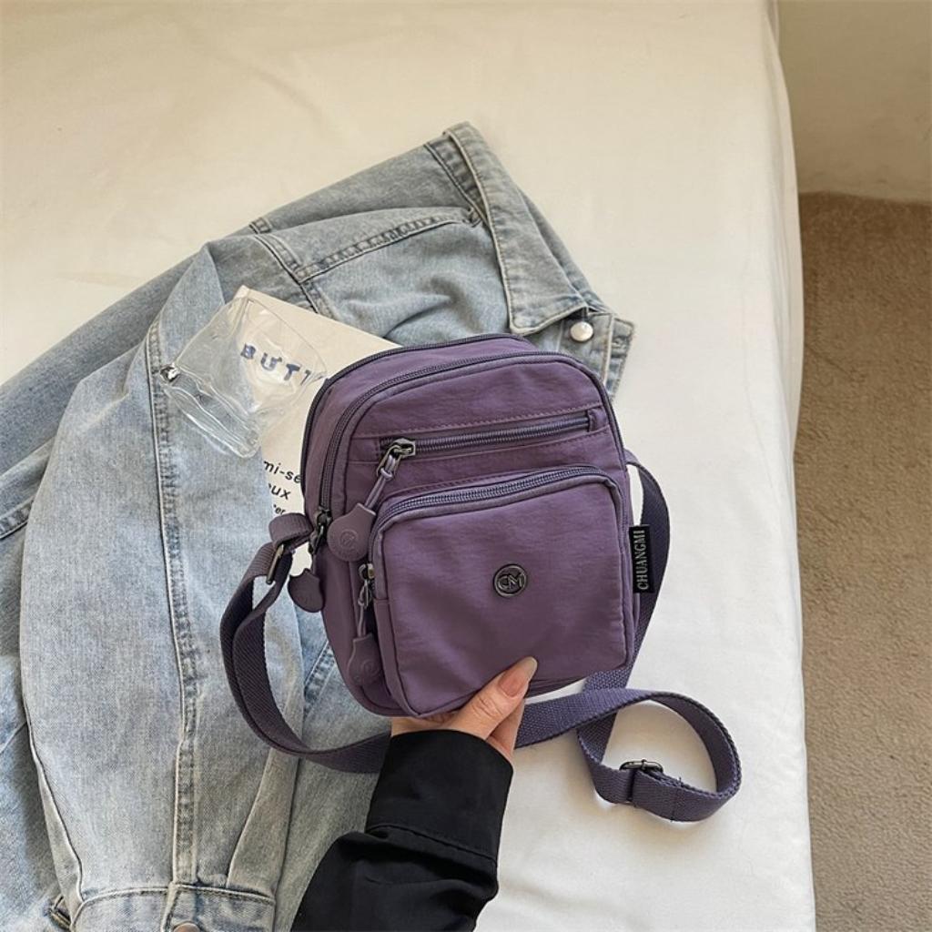 Shoulder Bag Women Nylon  Multi Compartment Adjustable Strap Daily Commute