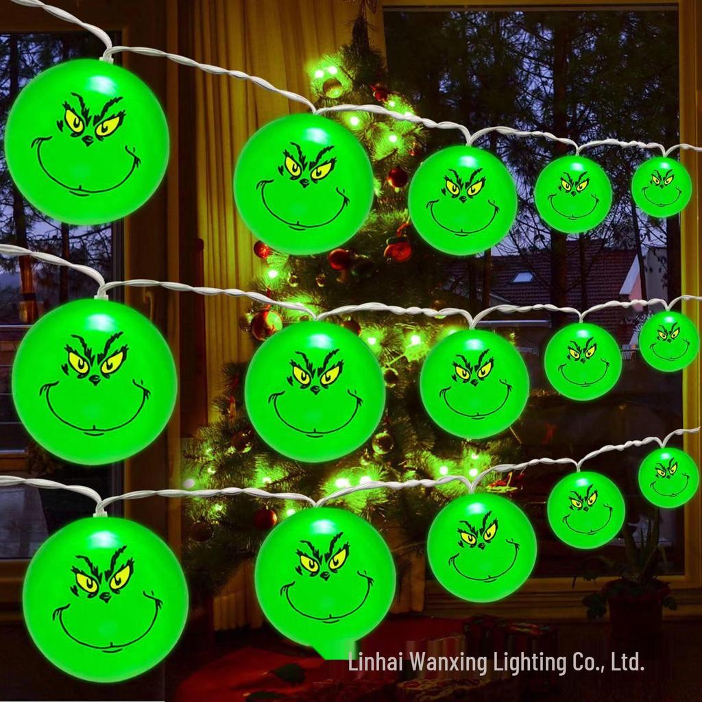 Grinch LED Christmas String Lights - Cartoon Window Decoration