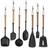 7Pcs Kitchen Utensil Set Silicone Cooking Utensil with Wood Handle Spatula,Turner Tongs, Spoon, Brush,Kitchen Gadgets Cookware