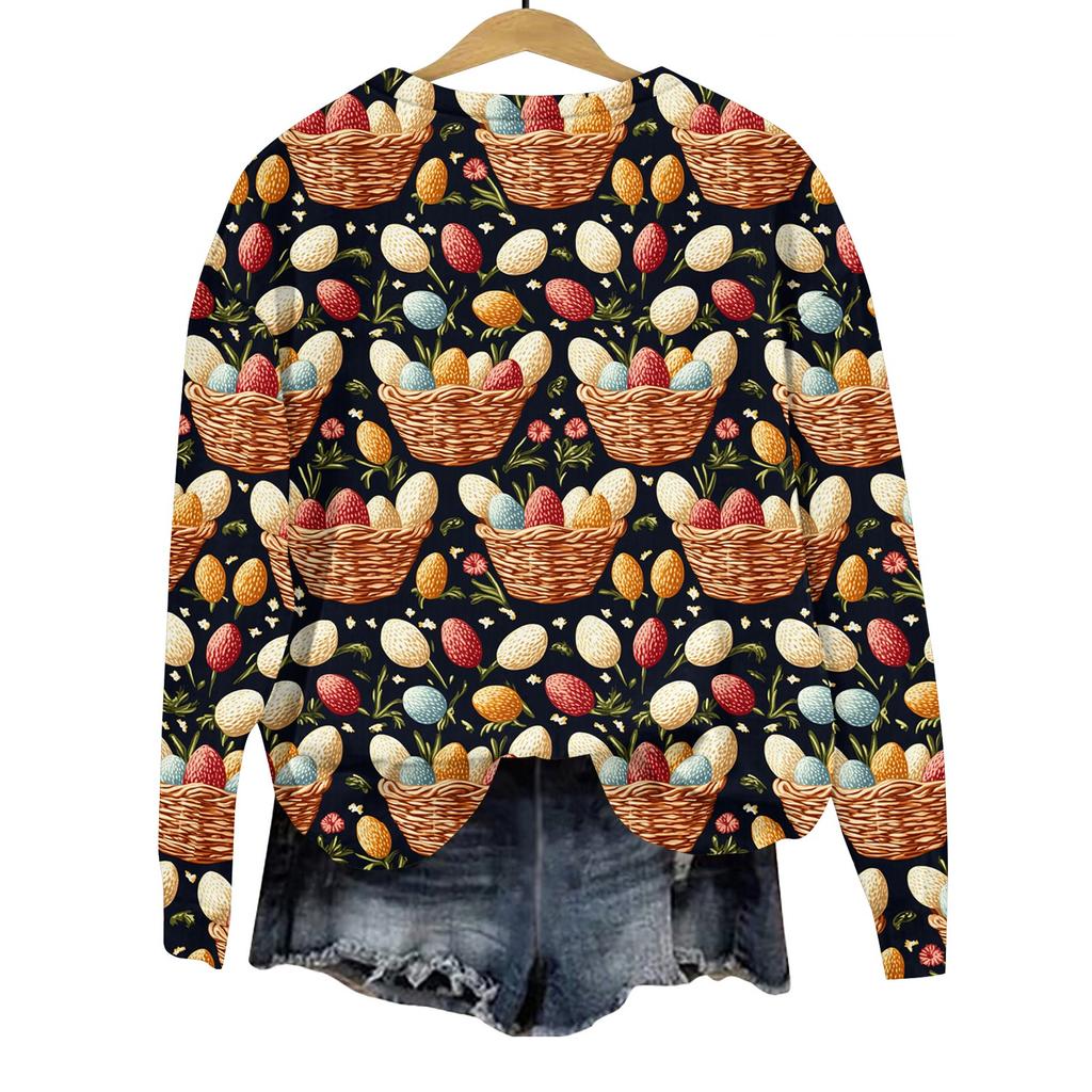 Women's Fashion Easter Printed Long Sleeve Loose Round Neck Sweatshirt Top