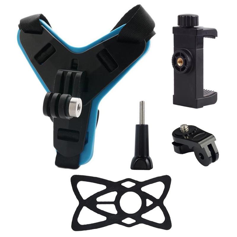 5 in 1 Kits Motorcycle Helmet Chin Mount Holder Rotatable Mobile Phone Strap with Silicone for Hero Sports Action Camera