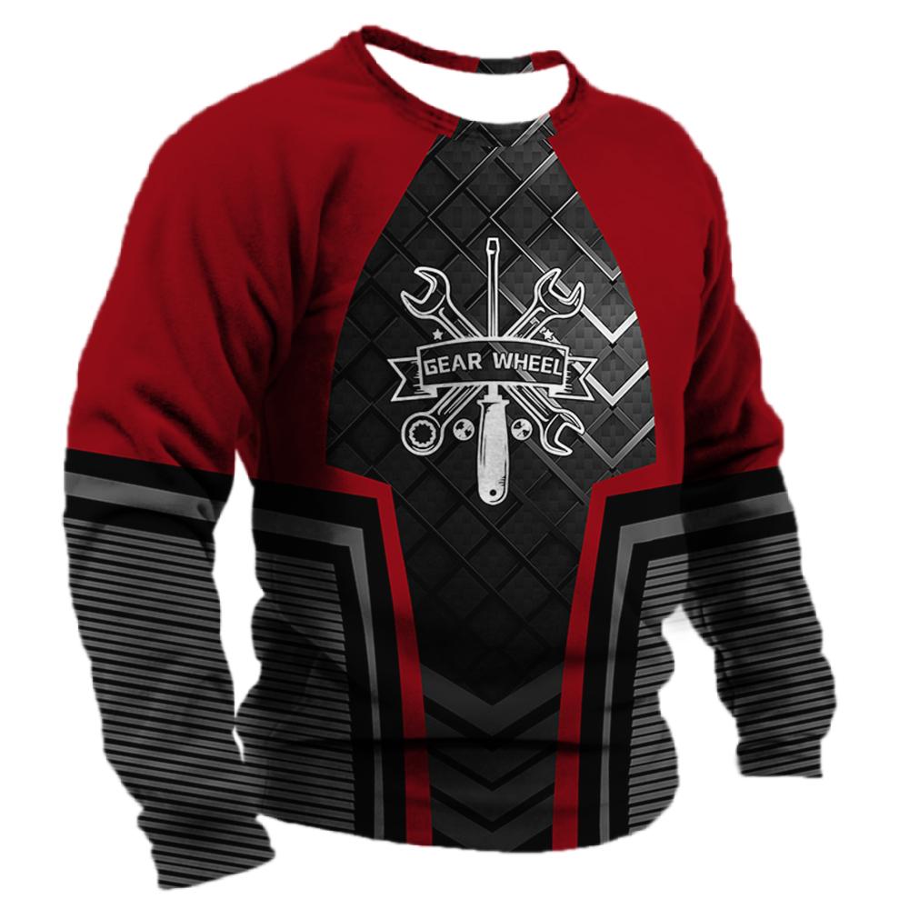 Vintage Mechanic T Shirt For Men Mechanic Tools Printed Long Sleeve Tee Pullover Male Round Neck Street Oversized Cotton T-shirt