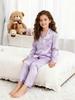 Satinähnliches Pyjama-Set aus Eisseide für Kinder – einfarbig, langärmlig, leicht, zweiteilig für Mädchen