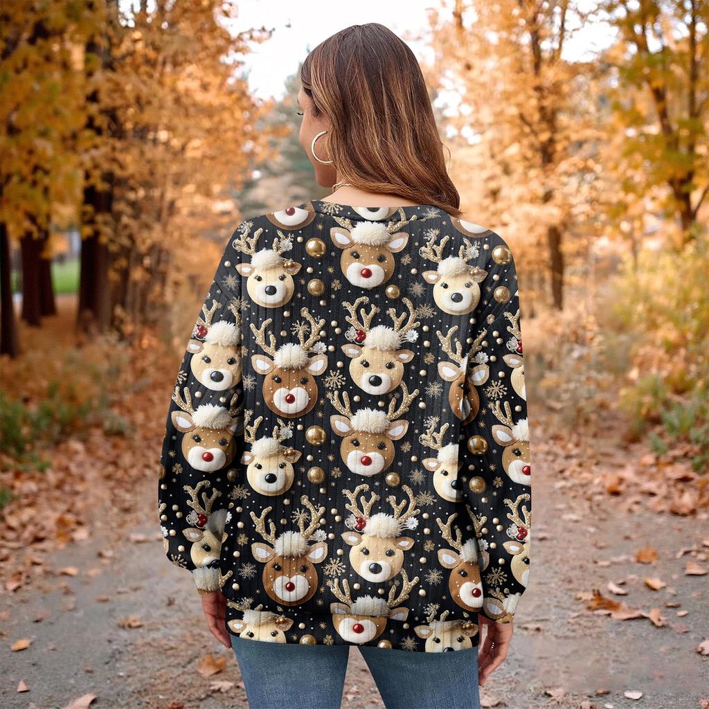 Women's Printed Lightweight Brushed-Cotton Round Neck Top