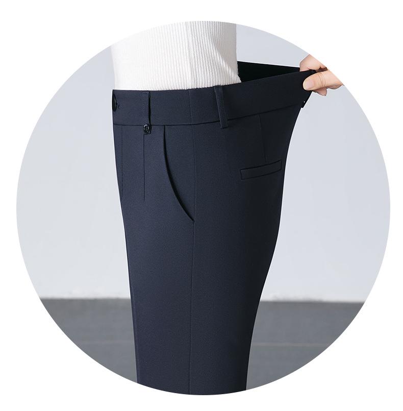 Petite High-Waist Straight-Leg Stretch Pants for Women - Slimming Nine-Point Length, Ideal for Spring and Autumn