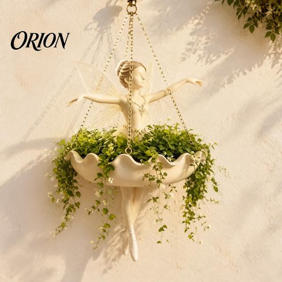 Small Herbaceous Plant Container Ballet Dancer & Mermaid Hanging Planter, Resin Shell-Shaped Flower Pot with Metal Chains, Lightweight Basket