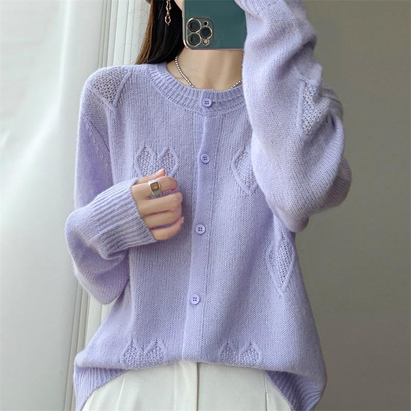 QingHe Cashmere Women's 30% Cashmere Cardigan - Soft & Warm Wool Blend Sweater