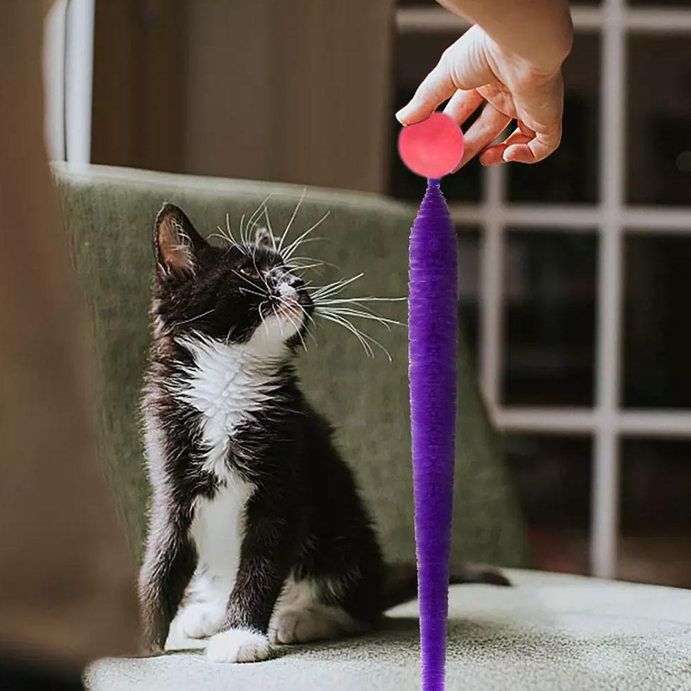 1pc Cat Teaser Toy Bouncy Ball Fluffy Tail Simulation Caterpillar Kitten Toy Durable Bite Teaser Tool Interactive Cat Toy Suppli