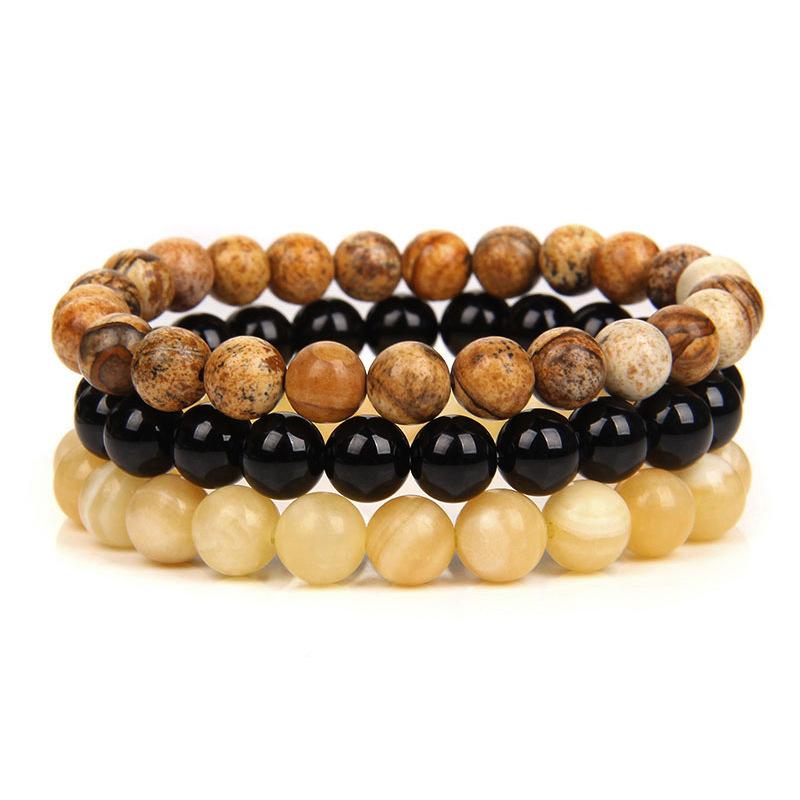 Natural Stone Bracelet Sets 3Pcs/set Obsidian Hematite Tiger Eye Beads Bracelets Men for Health Protection Soul Jewelry