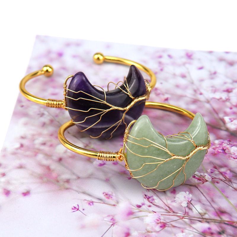 Handmade Winding Tree Of Life Natural Stone Moon Bracelet Lucky Tree Moon Bracelet B03
