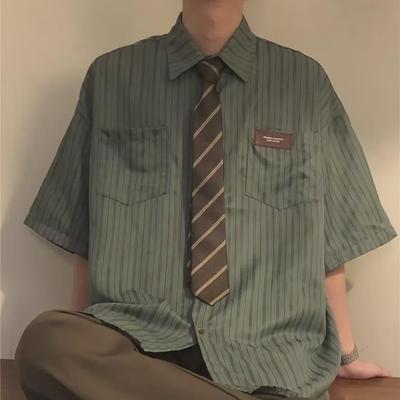 Pánska retro pruhovaná streetwear košeľa s krátkym rukávom
