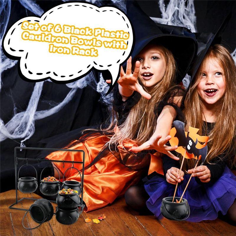 M-Nowoczesny-6 Sztuk Halloweenowy Kociołek Czarownicy Miska na Cukierki Kociołki Serwingowe Z Halloweenowym Kociołkiem na Stojaku i 6 Sztuk Haczyków