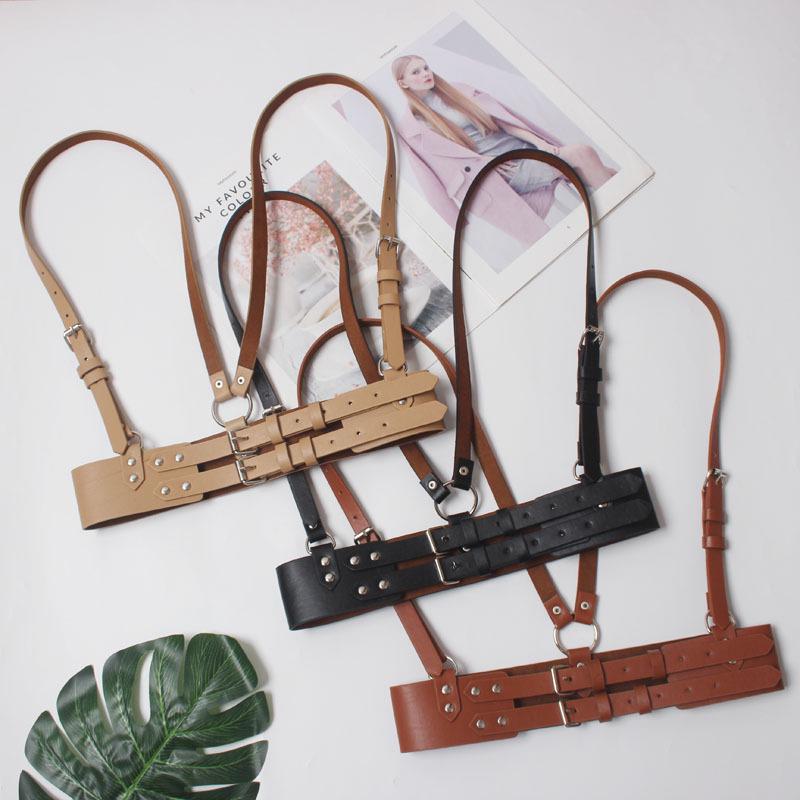 Women's Punk Double Strap Leather Vest Belt for Suits, Coats, and Dresses