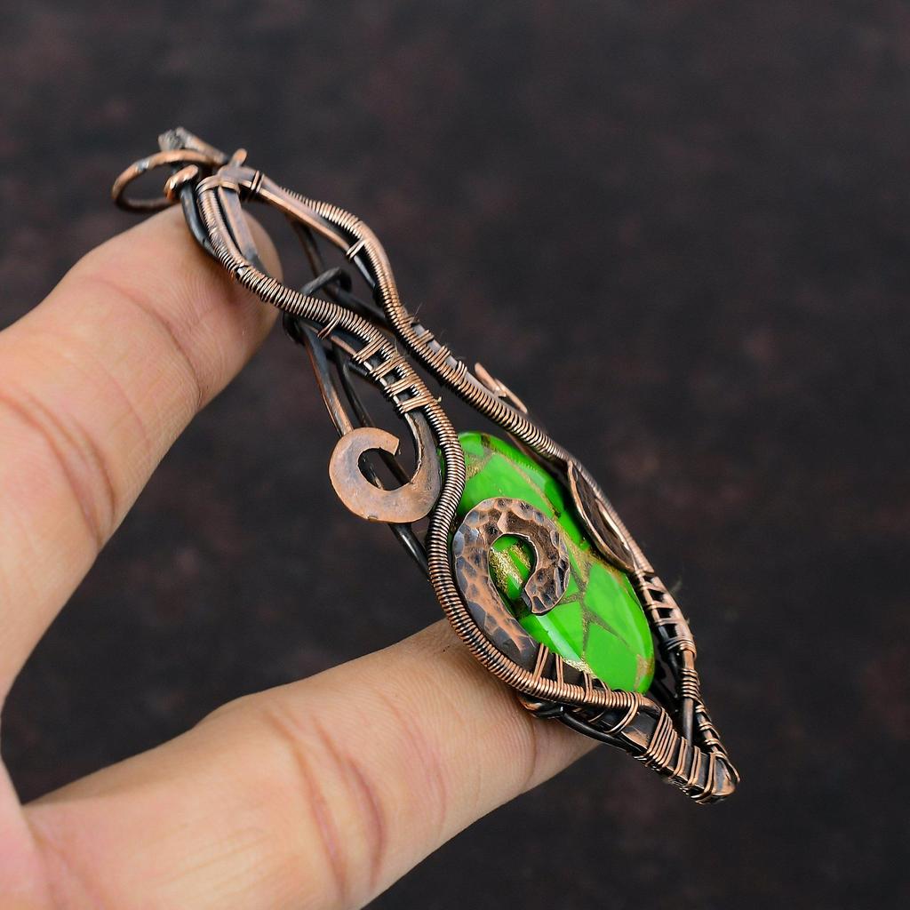 Kupfer Grün Türkis Anhänger Kupferdraht gewickelter Anhänger Eleganter Anhänger Handgefertigte Anhänger Geschenk für Ihn Kupferdrahtwicklung Edelsteinschmuck