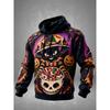Unisex 3D-Druck Halloween Hoodie Hexe Schwarze Katze Kürbis Süßigkeiten Totenkopf Schüssel Pullover Langarm Kängurutasche Sweatshirt