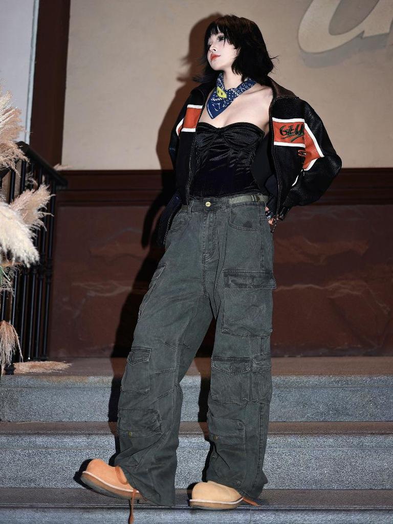 2024 Ami Khaki Retro Casual Unisex Overalls - Trendy Wide-Leg, Straight Pants with Multiple Pockets