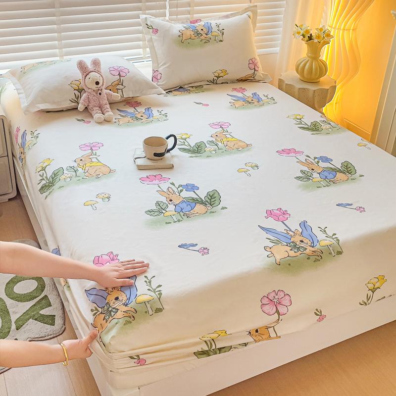 Queen Bed Sheets Set Tulips Printed drap de lit Floral Flower Style Fitted Sheet with Elastic Band Single Bed Linen for King Bed