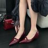Pointed Temperament Bow Heightening Mary Jane Women's Shoes Shallow Mouth 2025 Spring and Summer French High Heels Commuter Shoes
