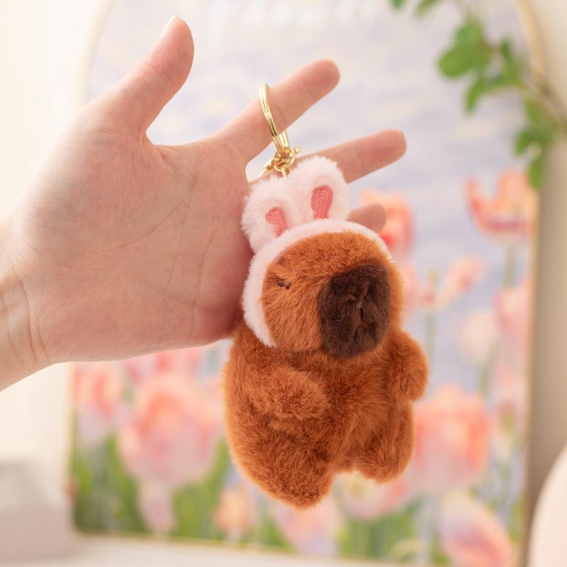 Cartoon Capibara Capybara Doll Plush Toy Hamburger Capybara Panda Small Pendant Bag Keychain