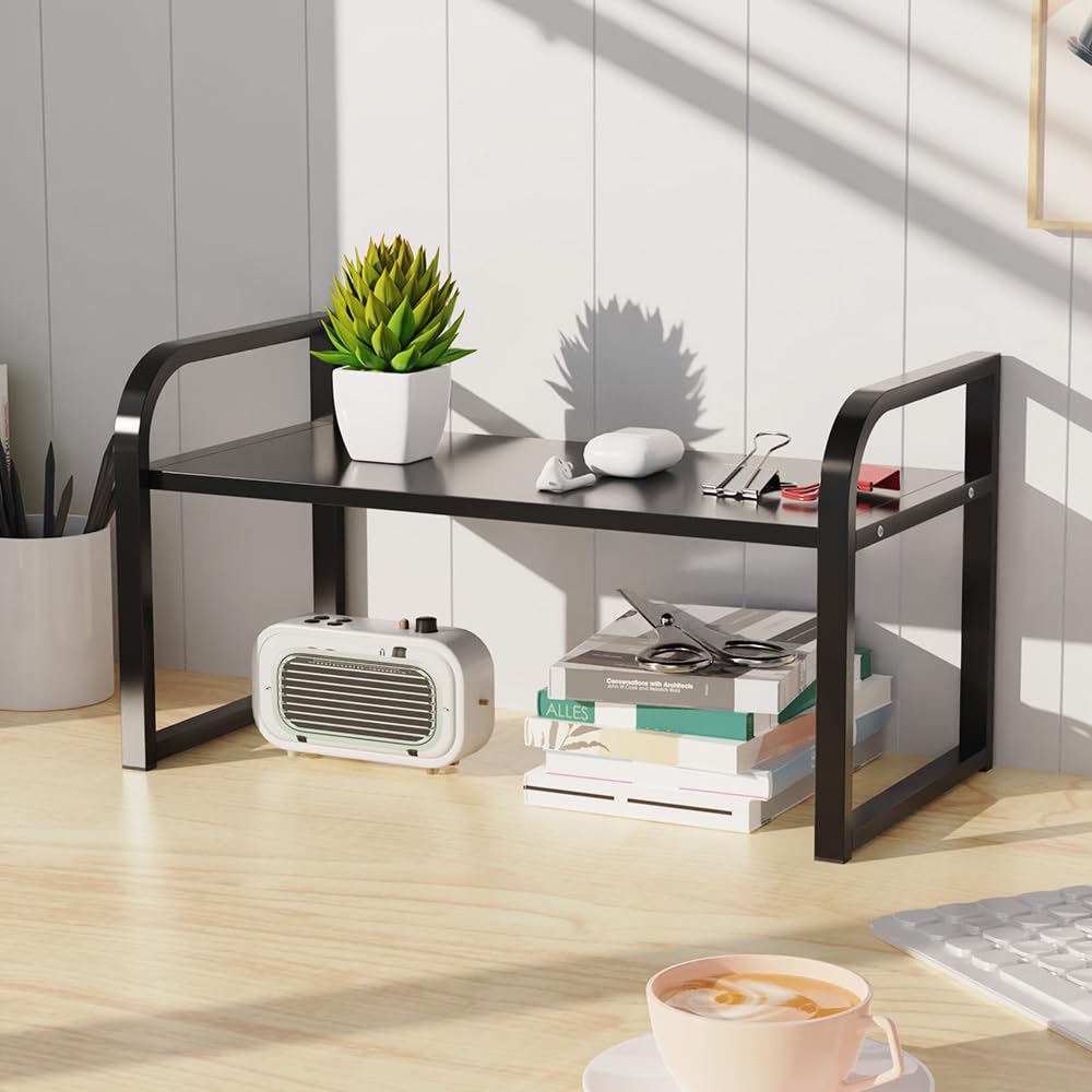 

Desktop Bookshelf Desk Adjustable Shelf 2 Desktop Kitchen Spice Laptop Stand Shelves Black 30cm W x 20cm D x Rack, Storage, Height, Tiers, Stand,