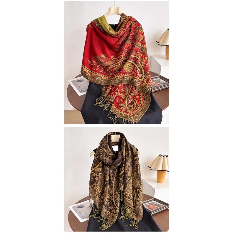 Women S Ethnic Style Court Paisley Print Tassel Long Scarf Elegant Shawl