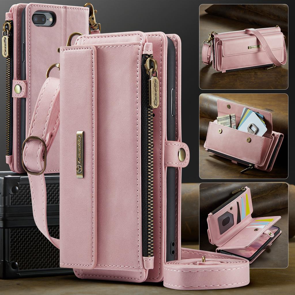 For iPhone 7 Plus 5.5 inch/iPhone 8 Plus 5.5 inch/iPhone 6 Plus 5.5 inch Case CASEME C39 RFID Blocking Zipper Wallet Stand Leather Cover with Strap